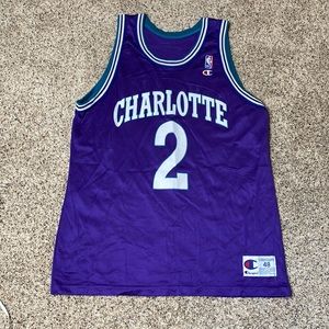 Vintage 90s Larry Johnson Purple Charlotte Hornets Jersey